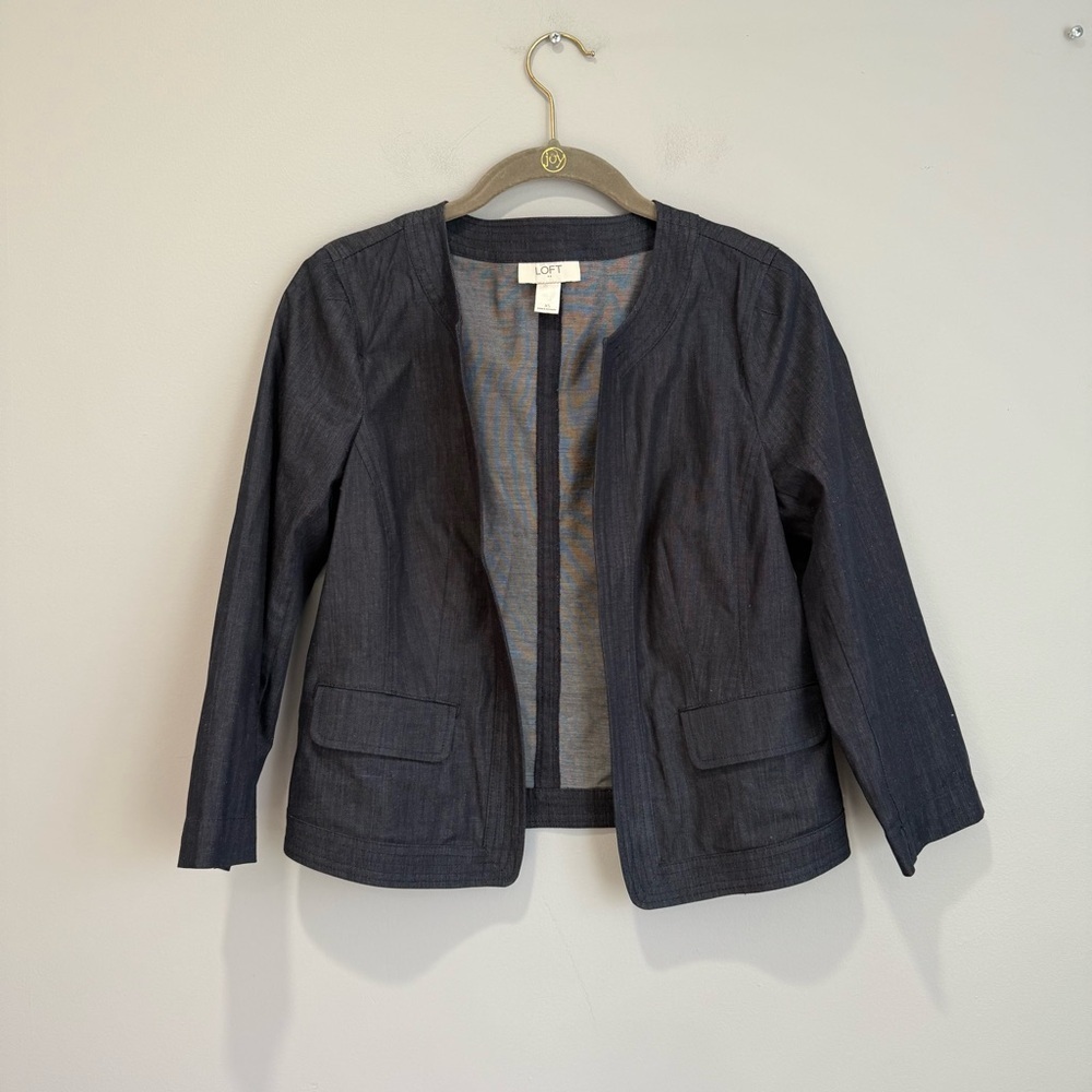 LOFT Dark Denim Blazer Jacket - Picture 1 of 3